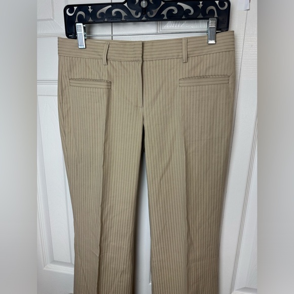 THEORY Spencer Dress Pants Trousers Odyssey Fabric Tan Khaki Beige Striped Flare - Picture 2 of 12